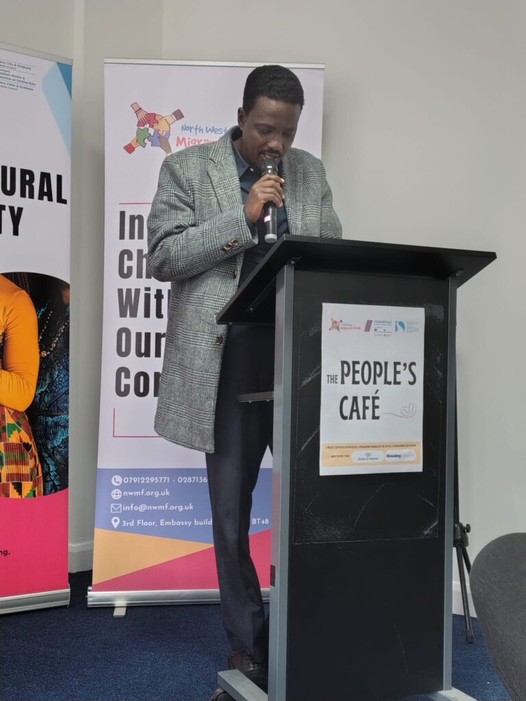 Sudanese community delegation at the People's Café event in Derry